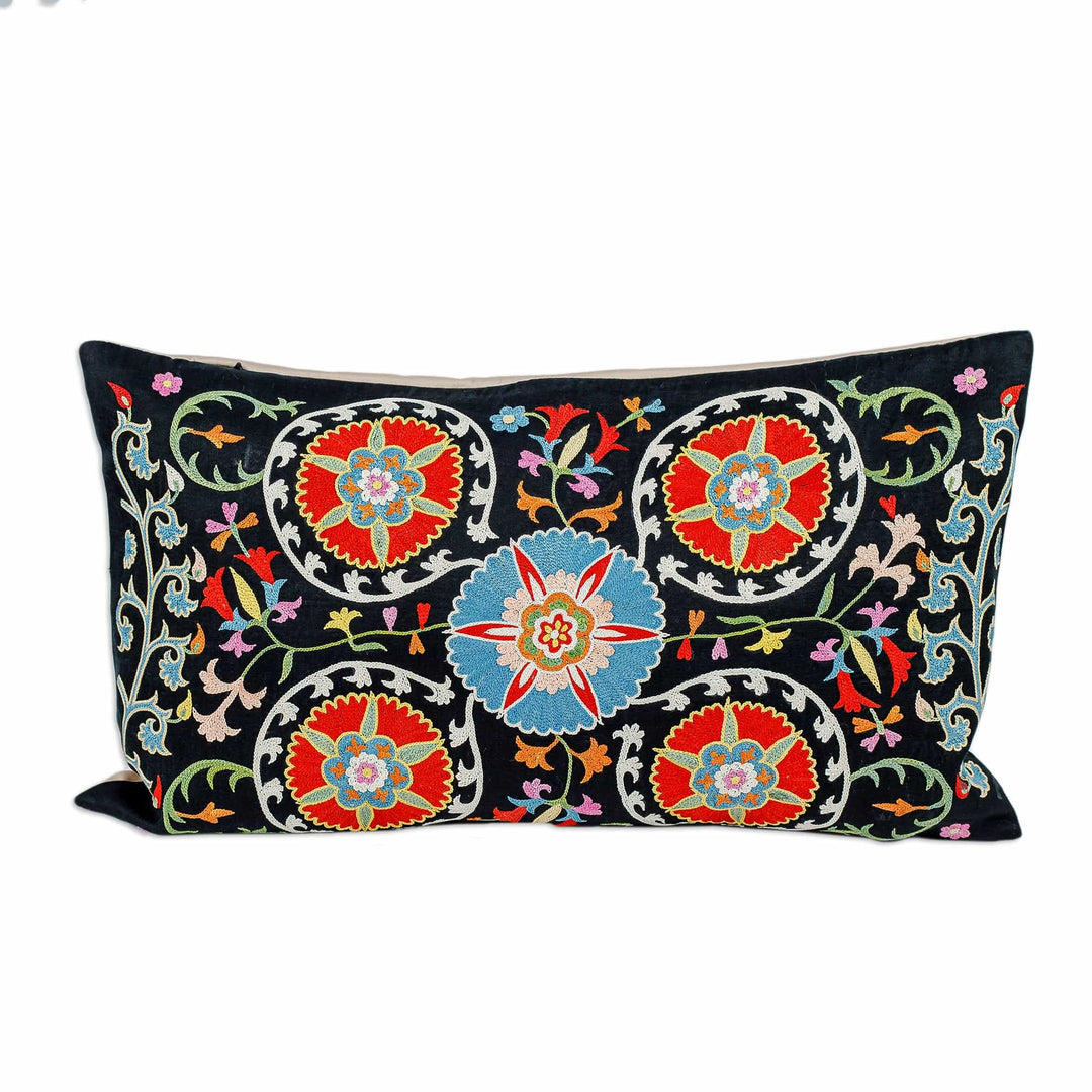 Classic Embroidered Silk and Cotton Blend Cushion Cover - Glimpses of Nobility