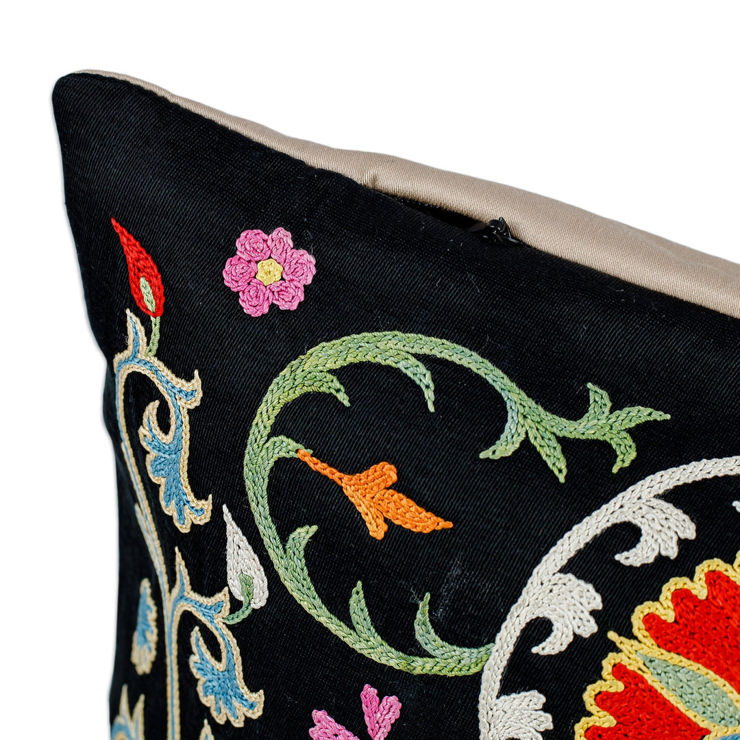 Classic Embroidered Silk and Cotton Blend Cushion Cover - Glimpses of Nobility