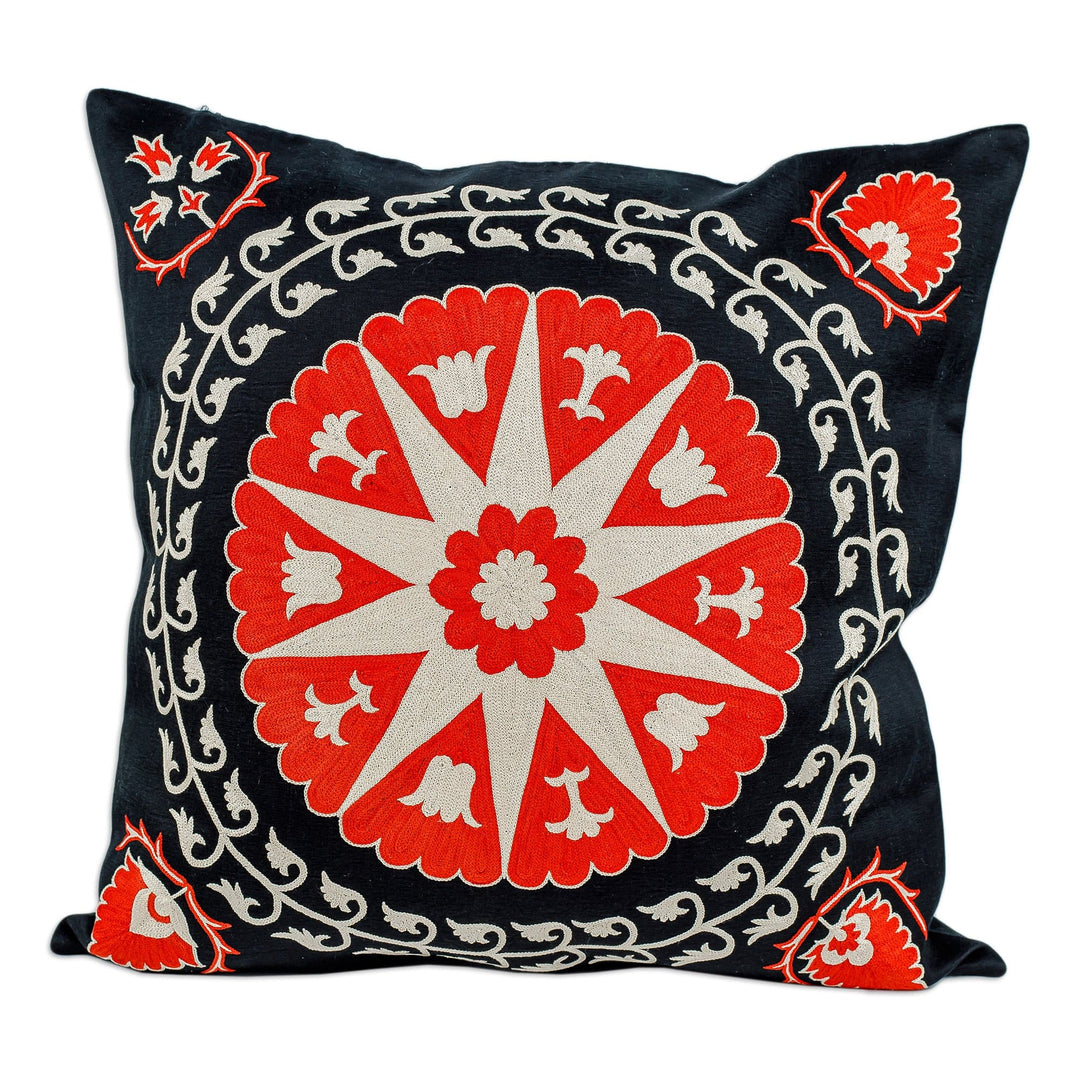 Star and Leafy-Themed Red and Black Cushion Cover - Night's Shine