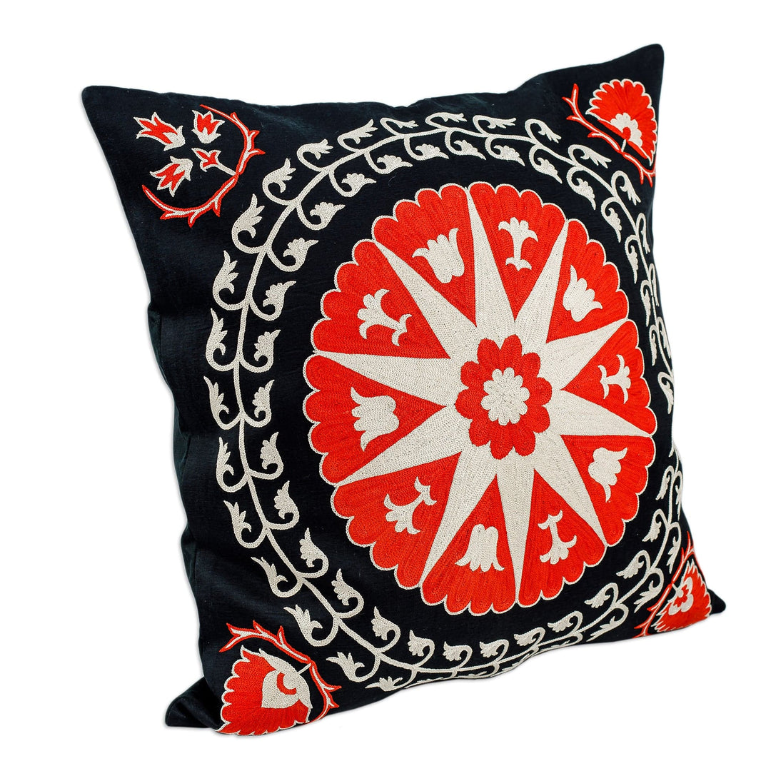 Star and Leafy-Themed Red and Black Cushion Cover - Night's Shine