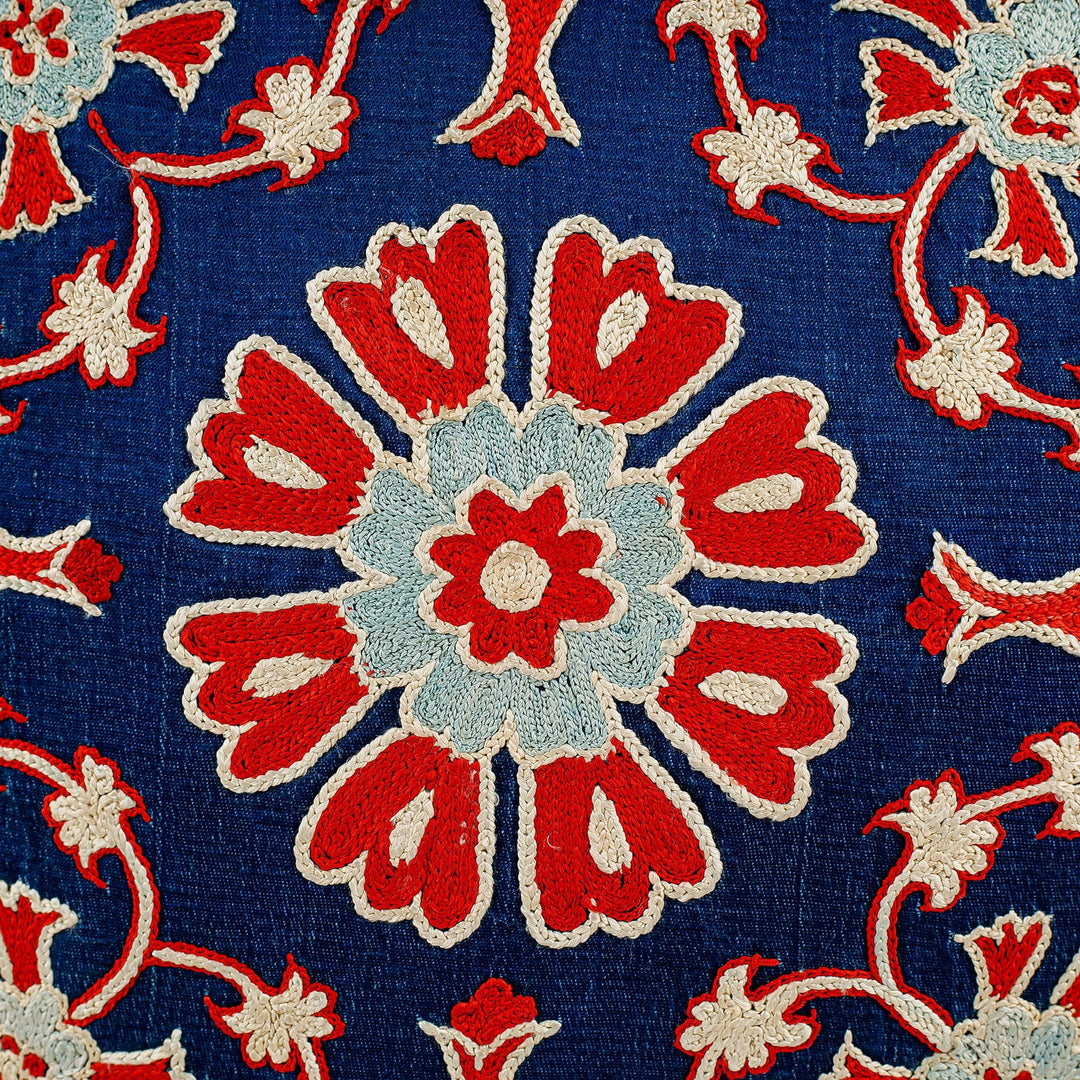 Classic Blue and Red Silk and Cotton Blend Cushion Cover - Regal Illusion