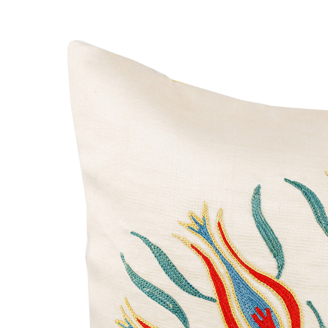 Tulip and Star-Themed Silk and Cotton Blend Cushion Cover - Tulip Firmament