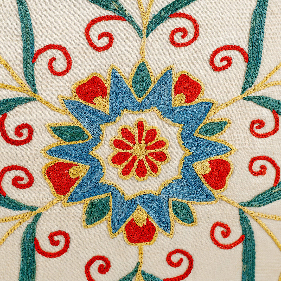 Tulip and Star-Themed Silk and Cotton Blend Cushion Cover - Tulip Firmament