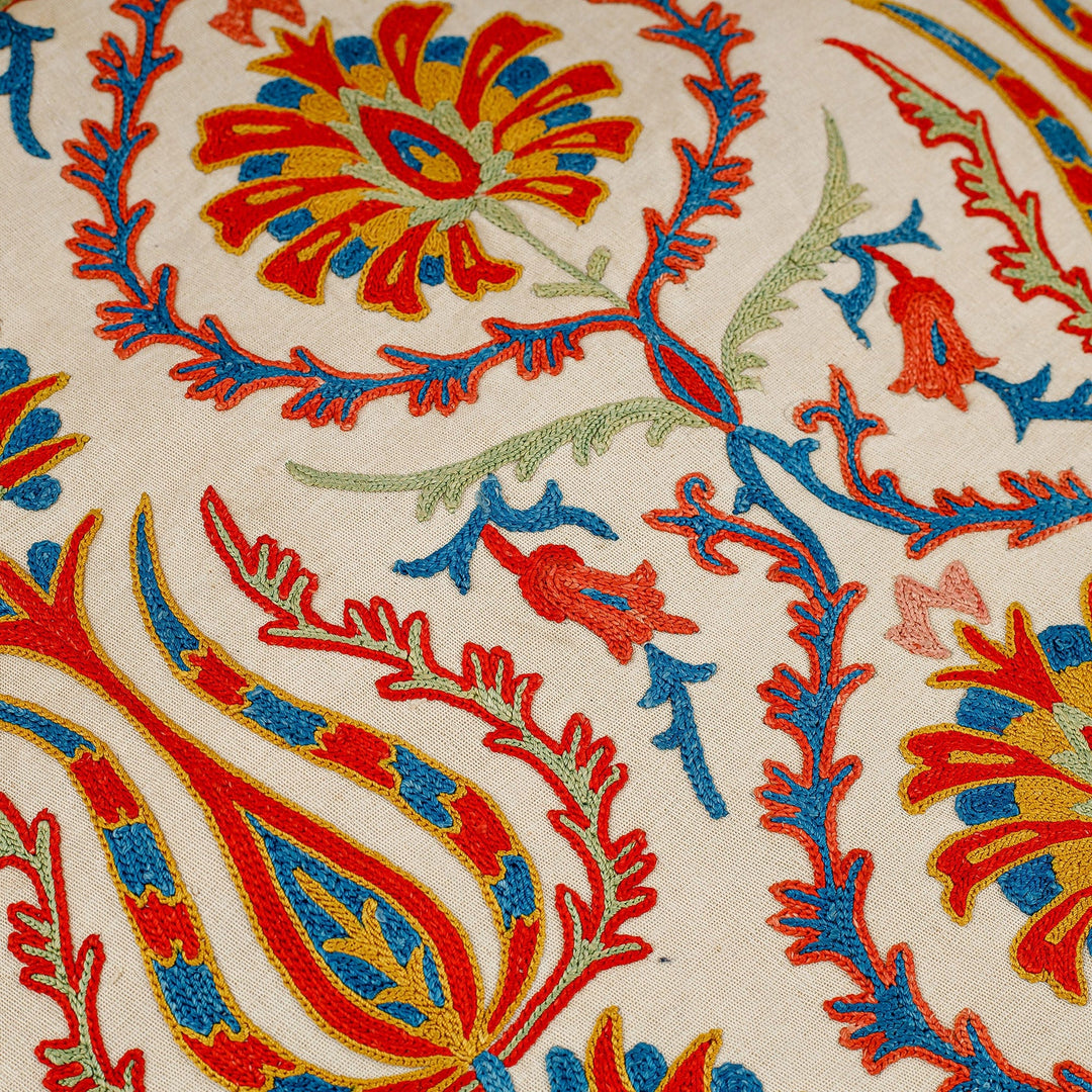 Suzani Embroidered Floral Silk and Cotton Blend Table Runner - Imperial Sensations