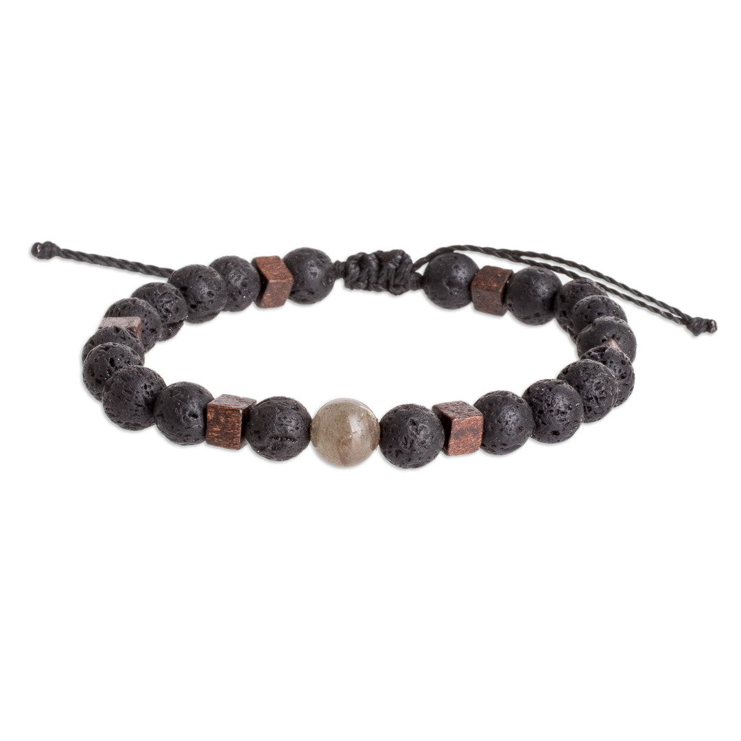 Men's Volcanic Stone Beaded Bracelet with Labradorite Jewel - Inner Hero