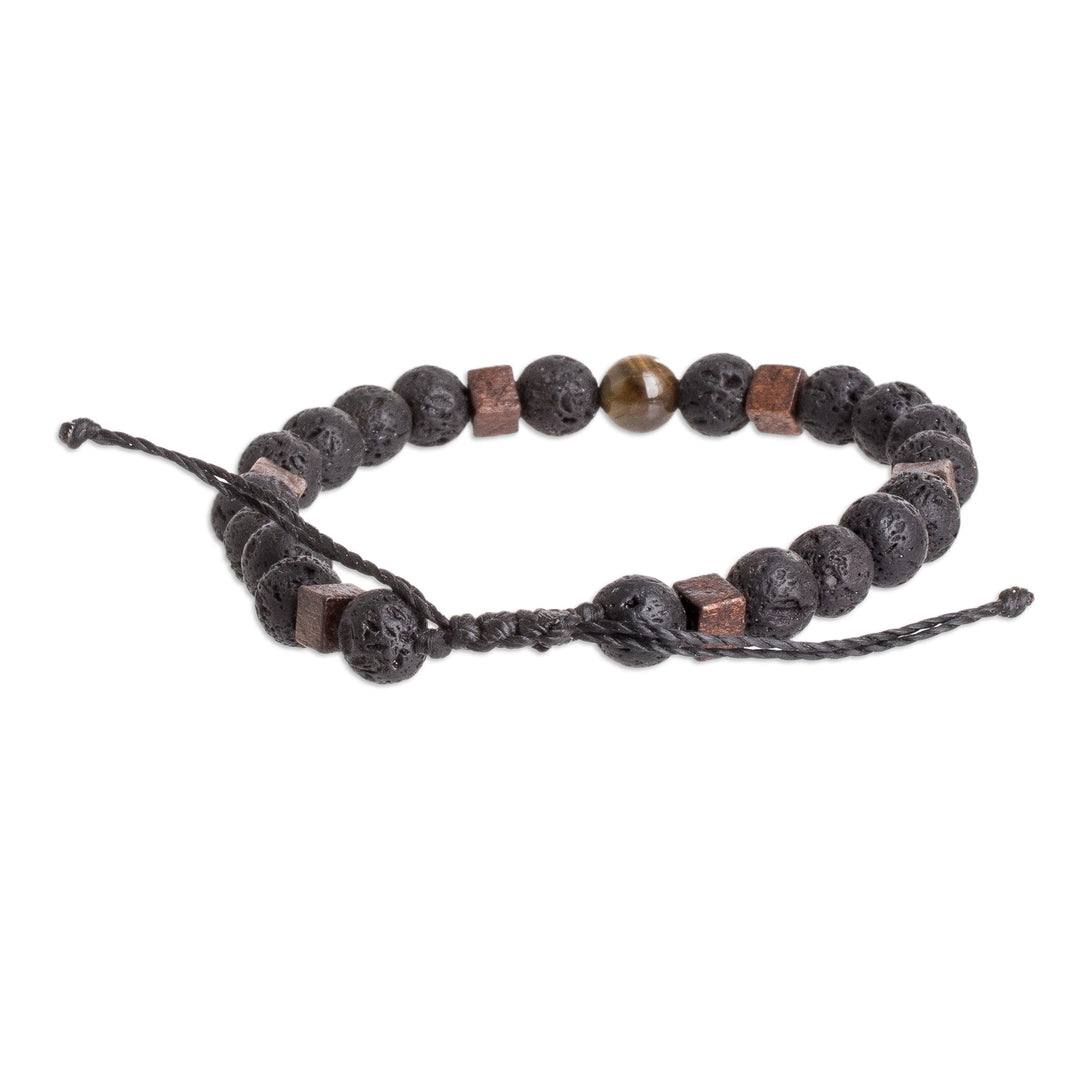 Men's Volcanic Stone Beaded Bracelet with Tiger's Eye Jewel - Inner Warrior