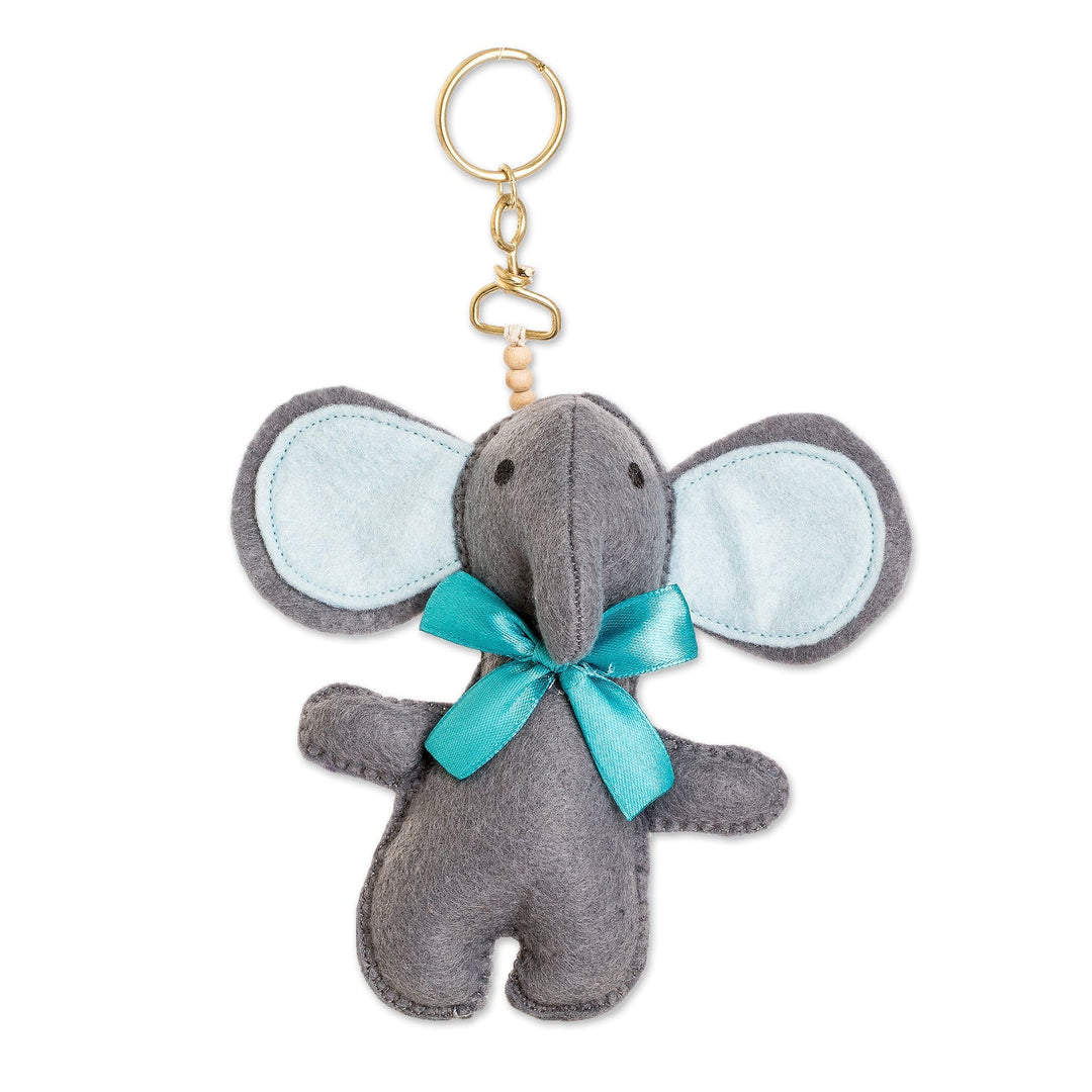 Handcrafted Fleece Elephant Keychain with Brass Ring - Petite Elephant