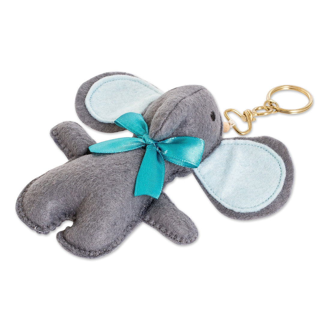 Handcrafted Fleece Elephant Keychain with Brass Ring - Petite Elephant