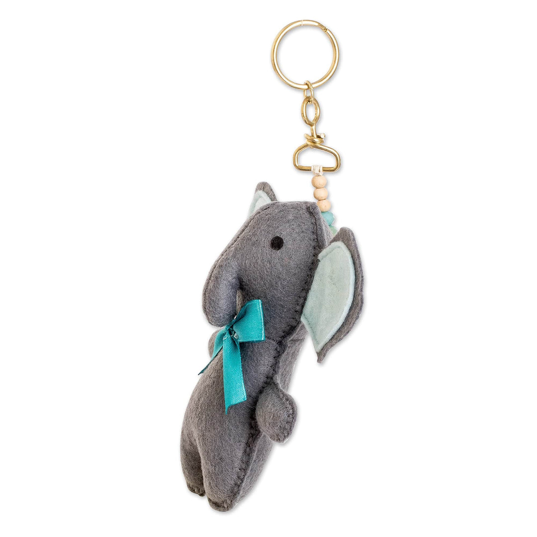 Handcrafted Fleece Elephant Keychain with Brass Ring - Petite Elephant