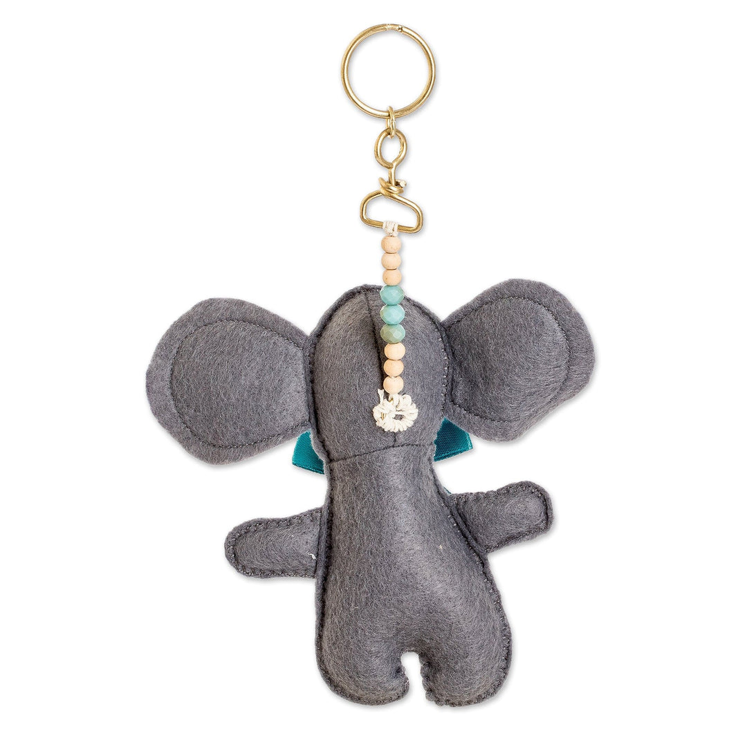 Handcrafted Fleece Elephant Keychain with Brass Ring - Petite Elephant