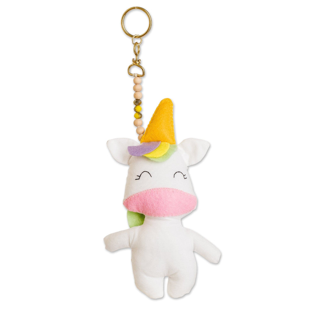 Handcrafted Fleece Unicorn Keychain with Brass Ring - Happy Unicorn