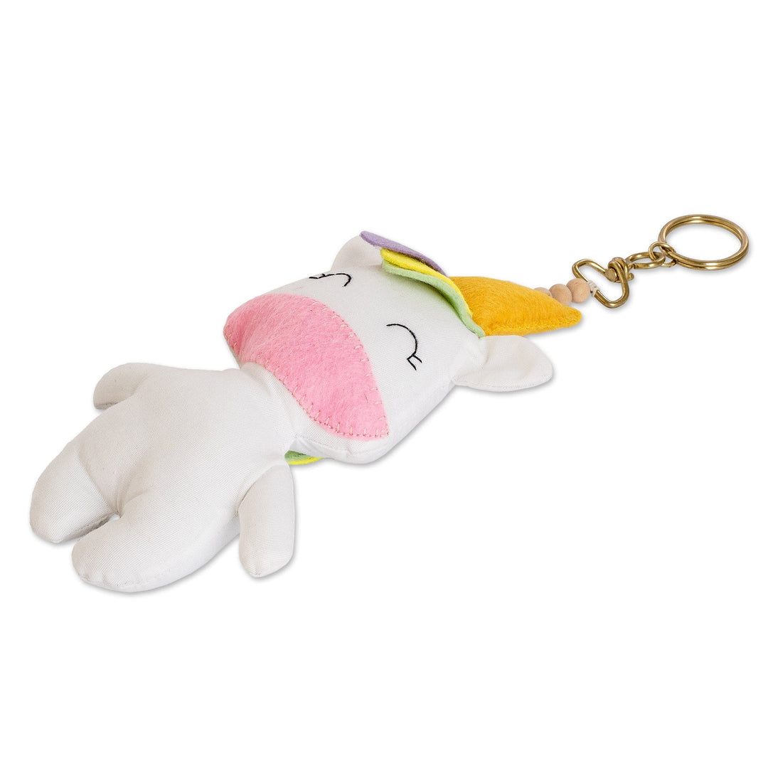 Handcrafted Fleece Unicorn Keychain with Brass Ring - Happy Unicorn