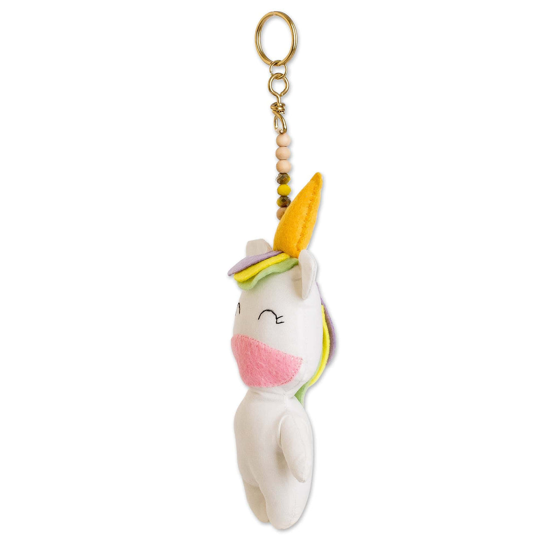 Handcrafted Fleece Unicorn Keychain with Brass Ring - Happy Unicorn