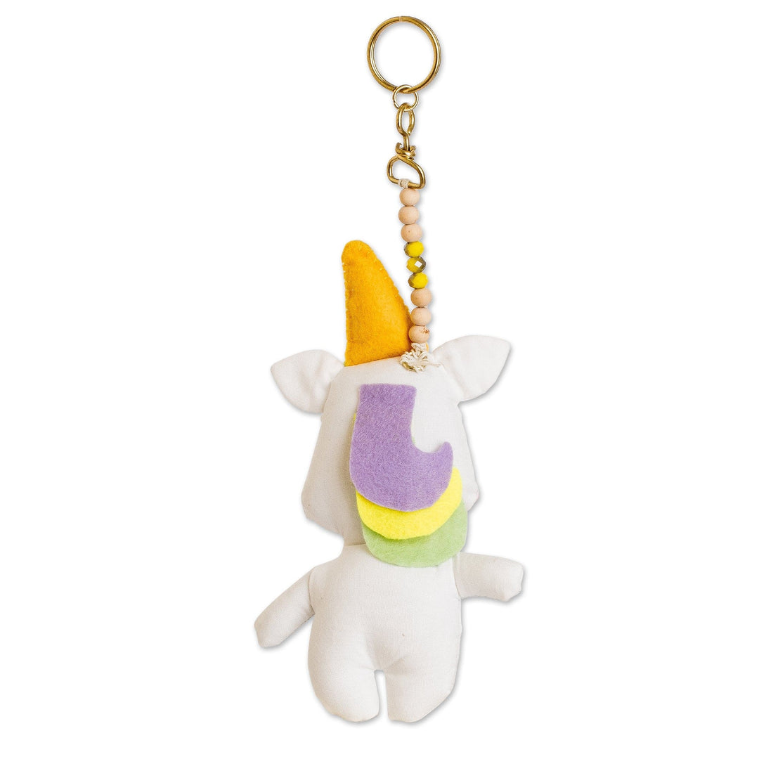 Handcrafted Fleece Unicorn Keychain with Brass Ring - Happy Unicorn