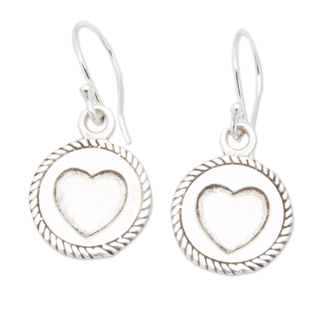 Sterling Silver Dangle Earrings with Heart Motif from Bali - Dainty Heart