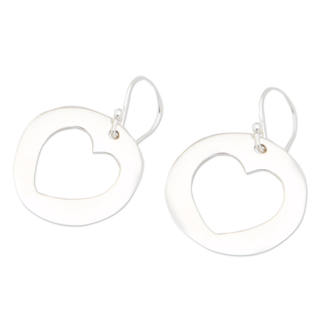 Polished Sterling Silver Heart Themed Dangle Earrings - Open Heart