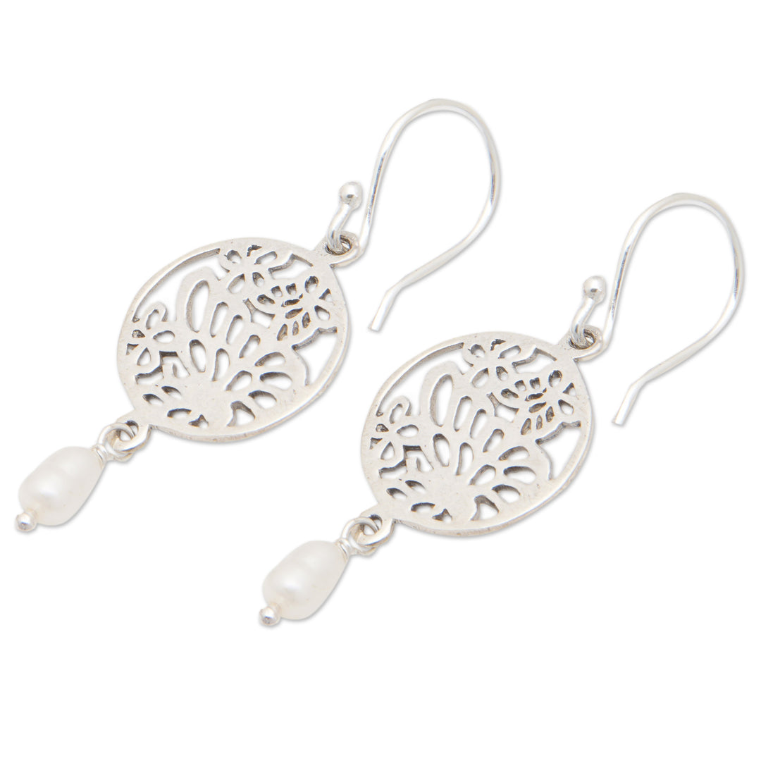 Polished Sterling Silver Dangle Earrings with Grey Pearls - Heavenly Butterfly