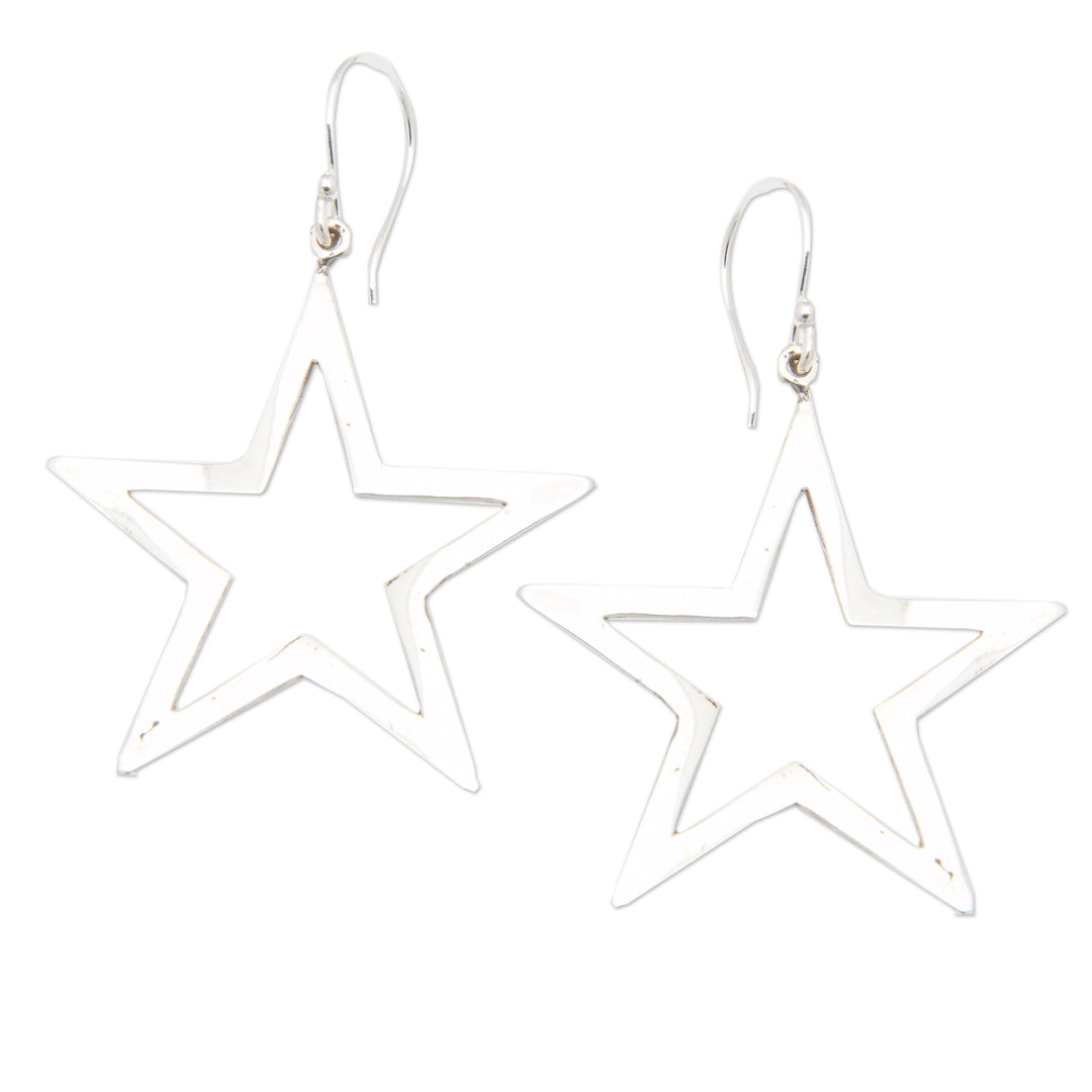 Star Shaped Polished Sterling Silver Dangle Earrings - Magical Star