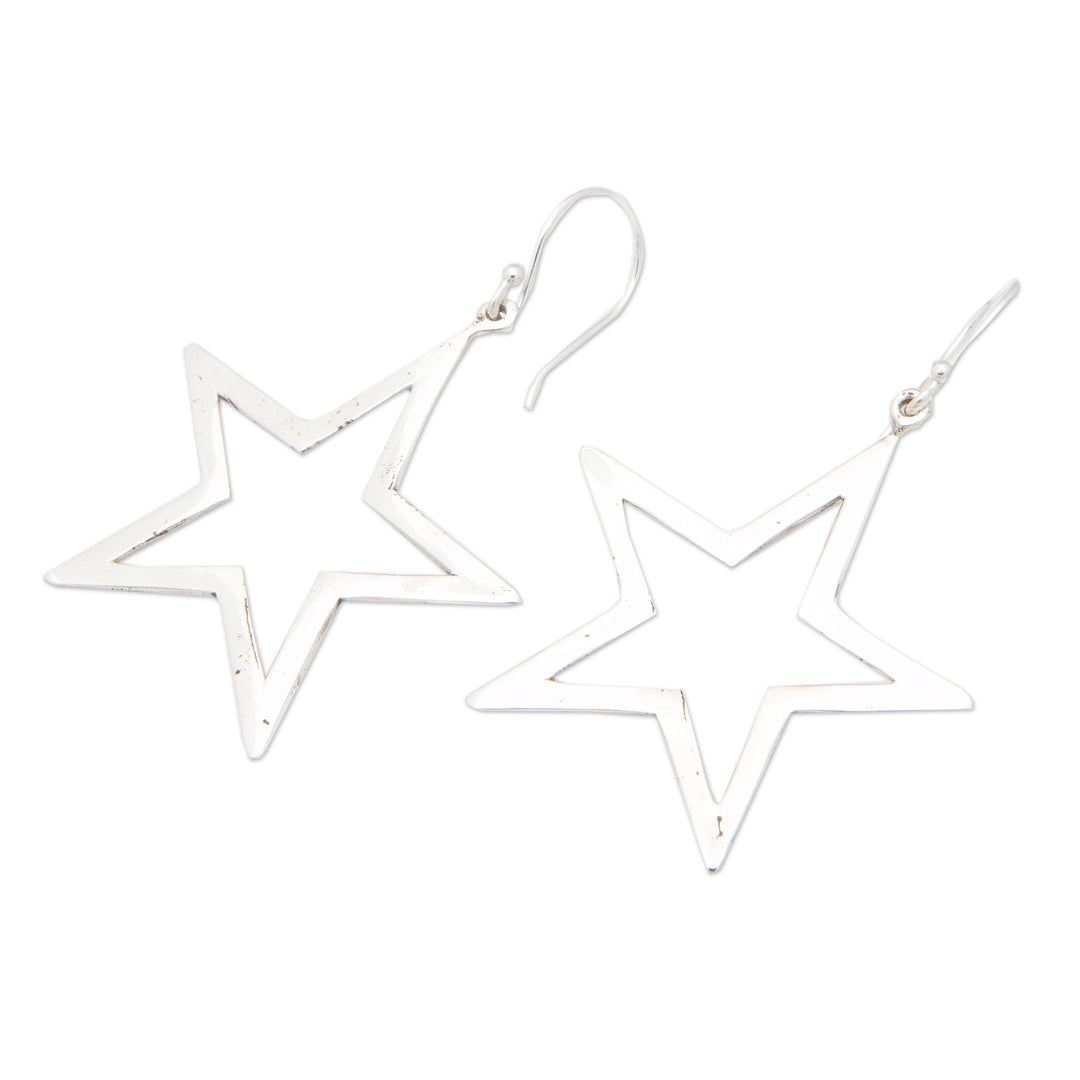 Star Shaped Polished Sterling Silver Dangle Earrings - Magical Star