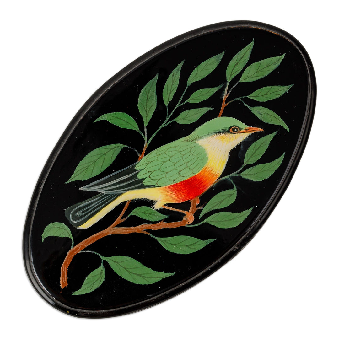 Bird-Themed Oval-Shaped Black Hand-Painted Jewelry Box - Tender Treasure