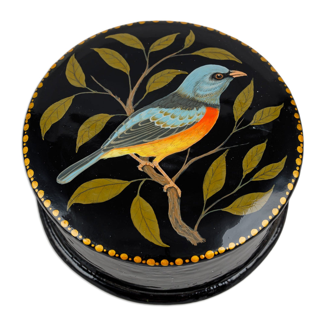 Painted Bird and Leafy-Themed Blue and Green Jewelry Box - Bird in the Hand