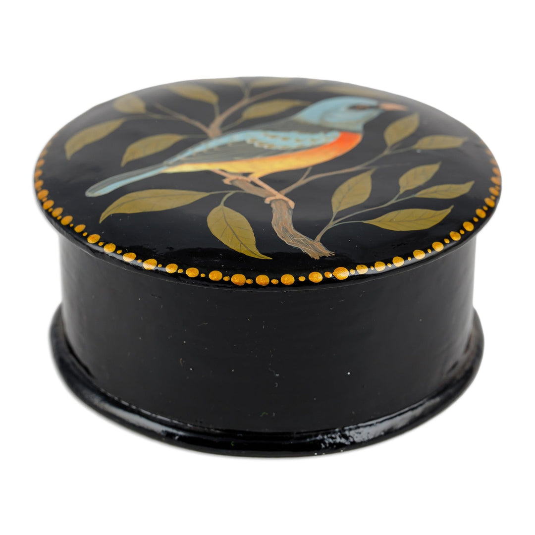 Painted Bird and Leafy-Themed Blue and Green Jewelry Box - Bird in the Hand