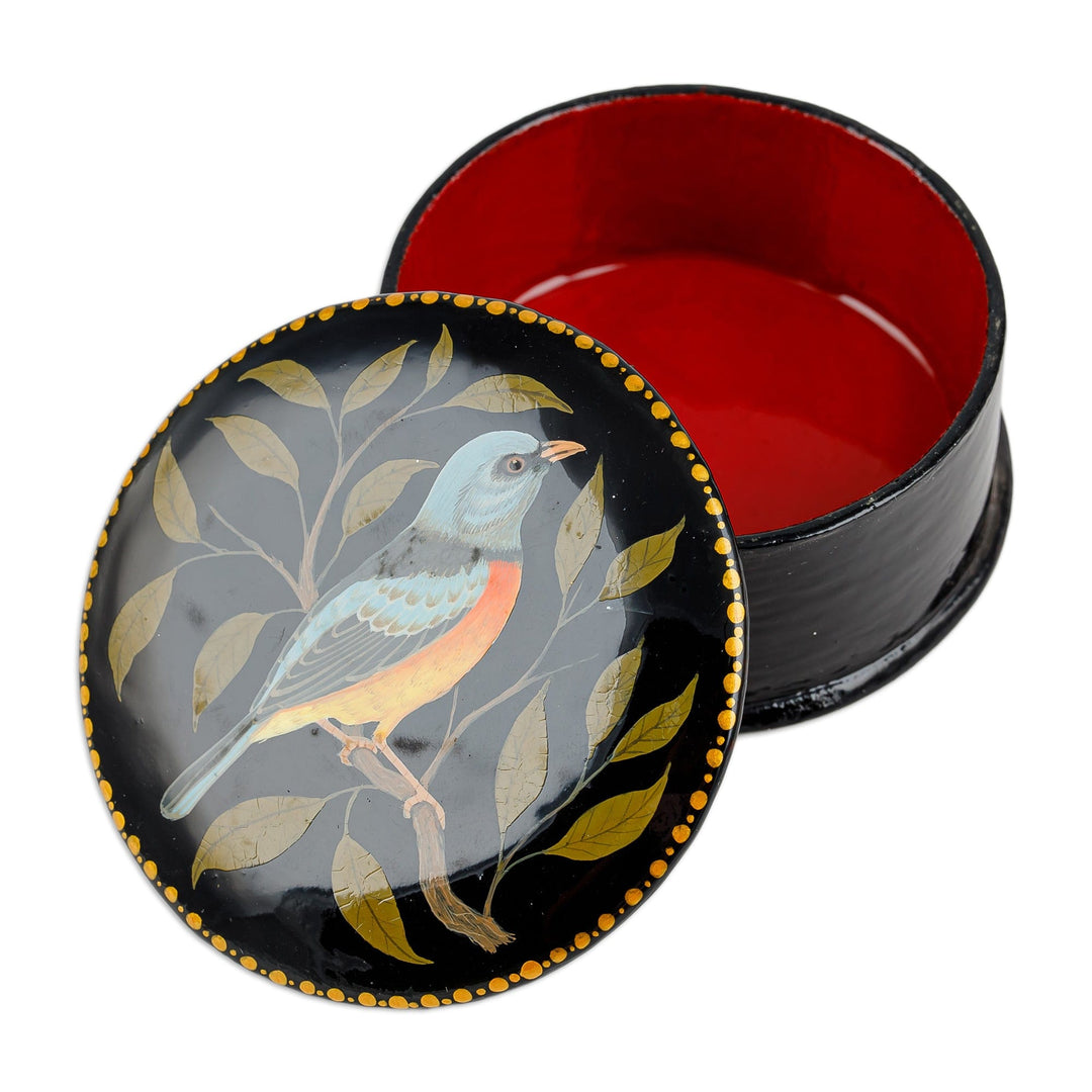 Painted Bird and Leafy-Themed Blue and Green Jewelry Box - Bird in the Hand