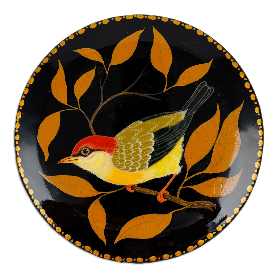 Painted Bird and Leafy-Themed Orange and Yellow Jewelry Box - Chant for Tenderness