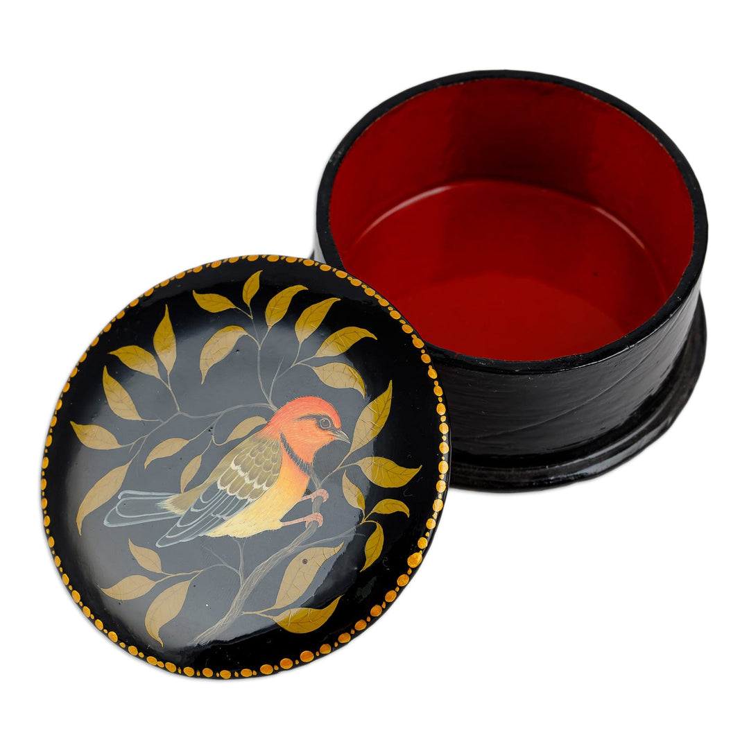 Painted Bird and Leafy-Themed Yellow and Orange Jewelry Box - Chant for Joy