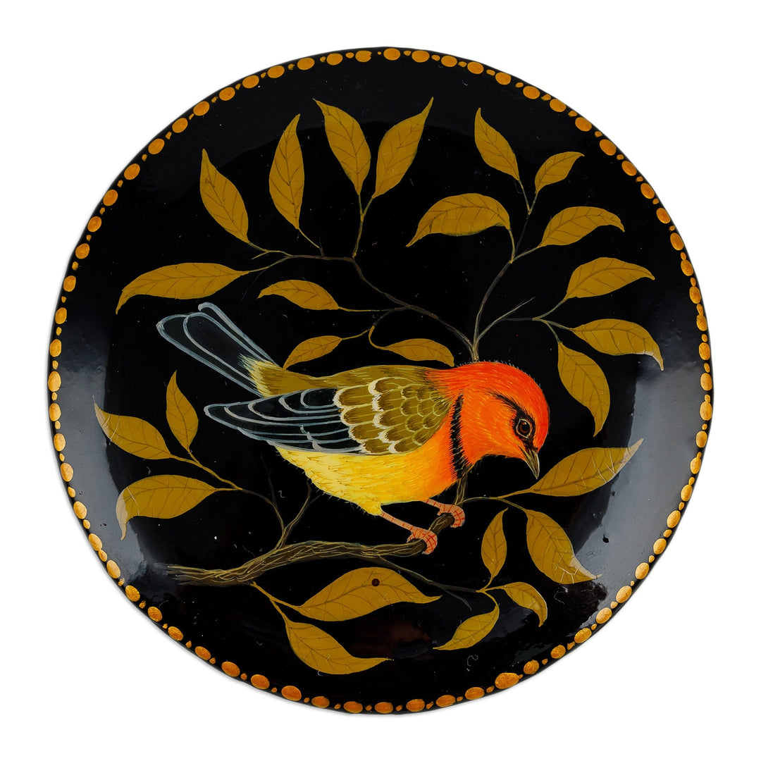 Painted Bird and Leafy-Themed Yellow and Orange Jewelry Box - Chant for Joy