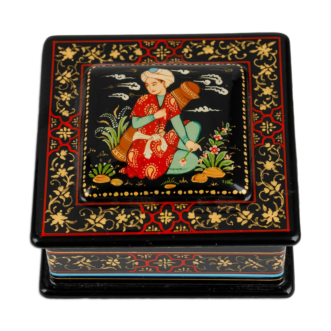 Classic Hand-Painted Red and Golden Papier Mache Jewelry Box - Melody of the Nobleman