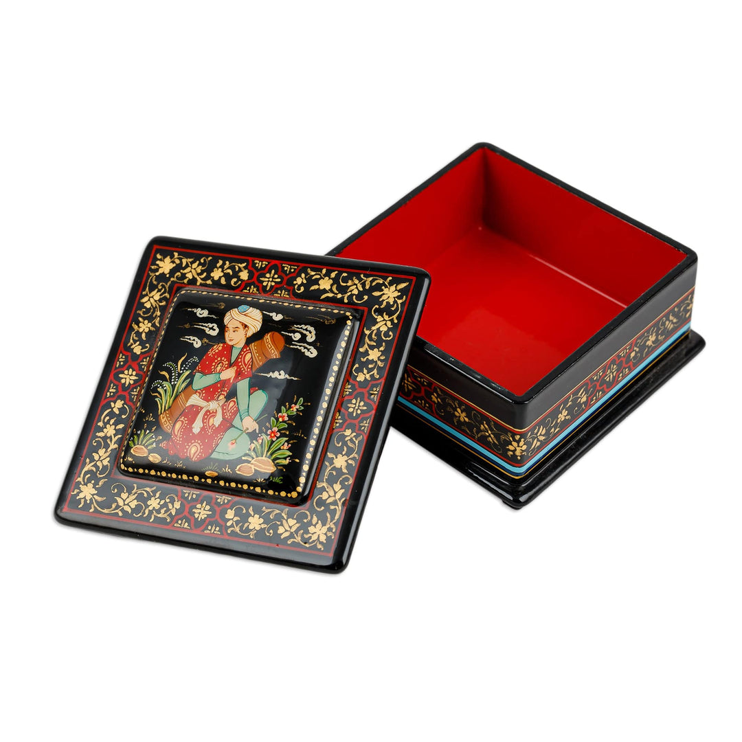 Classic Hand-Painted Red and Golden Papier Mache Jewelry Box - Melody of the Nobleman