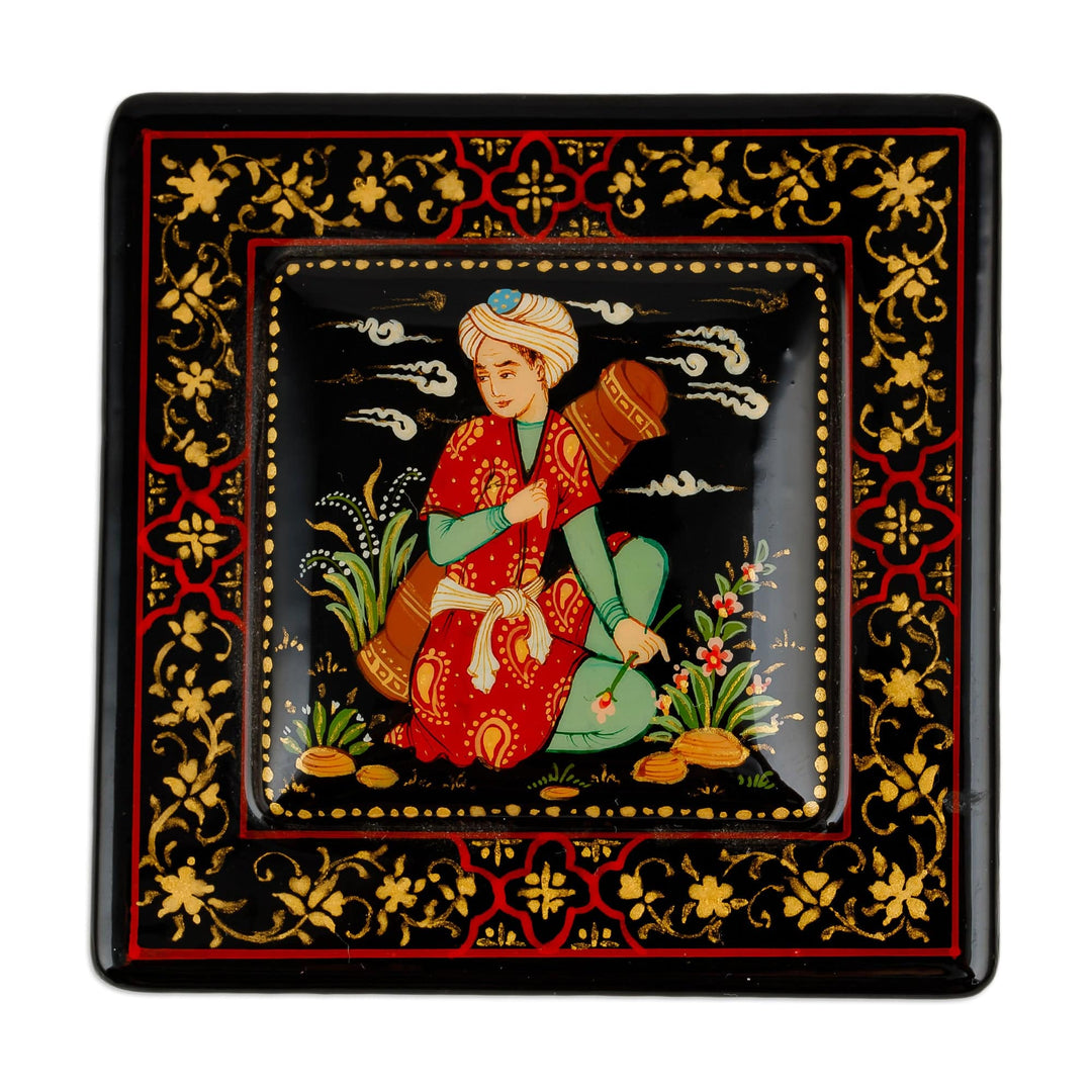 Classic Hand-Painted Red and Golden Papier Mache Jewelry Box - Melody of the Nobleman