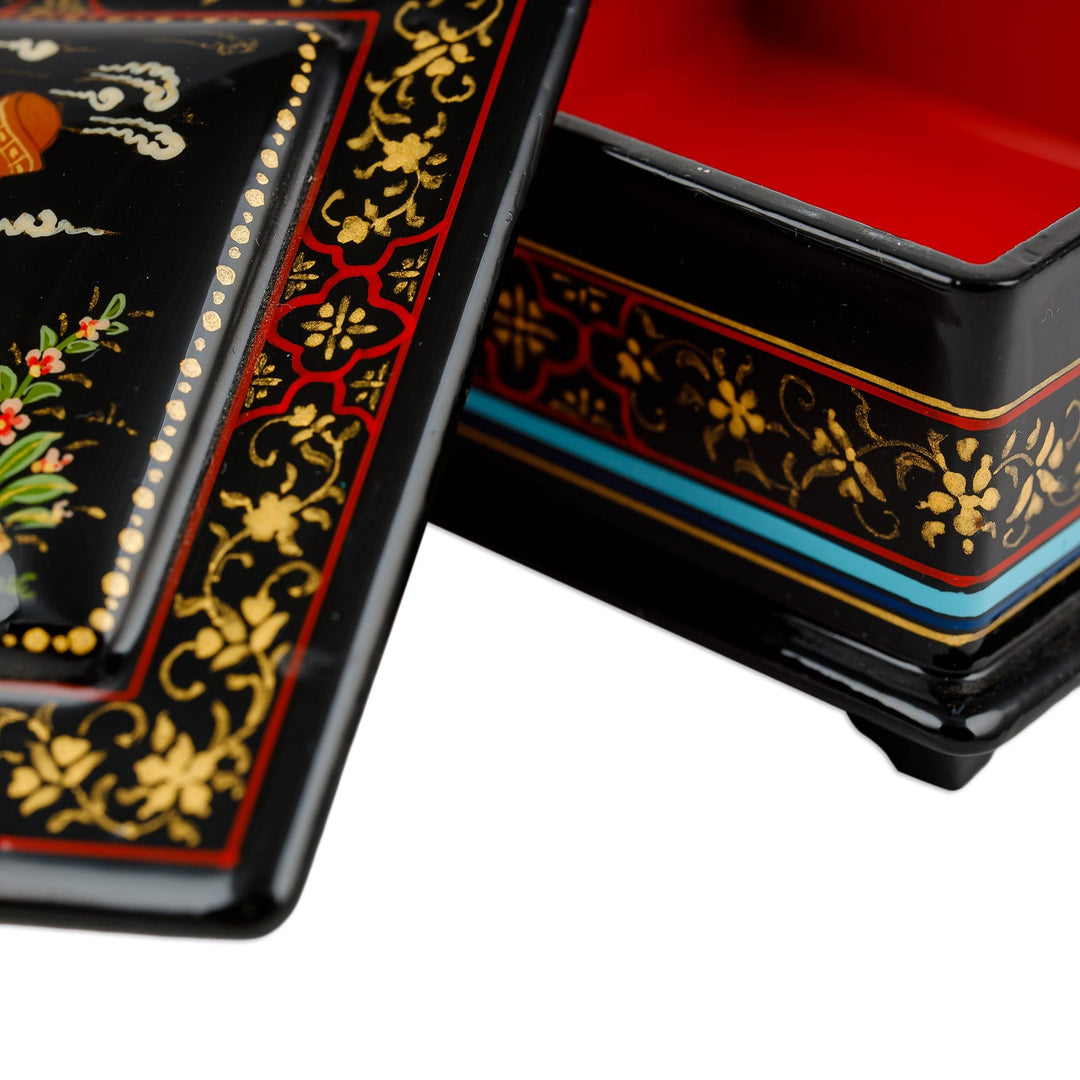 Classic Hand-Painted Red and Golden Papier Mache Jewelry Box - Melody of the Nobleman