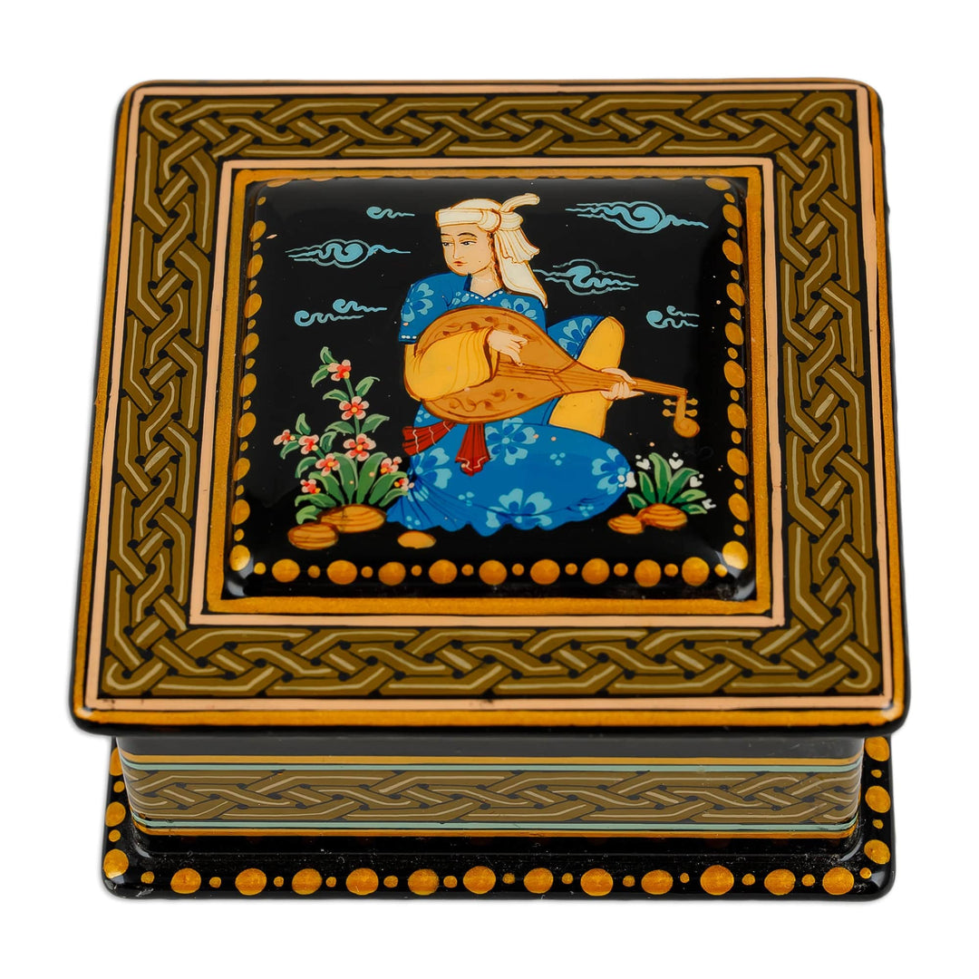 Classic Painted Yellow and Black Papier Mache Jewelry Box - Melody of the Noblewoman