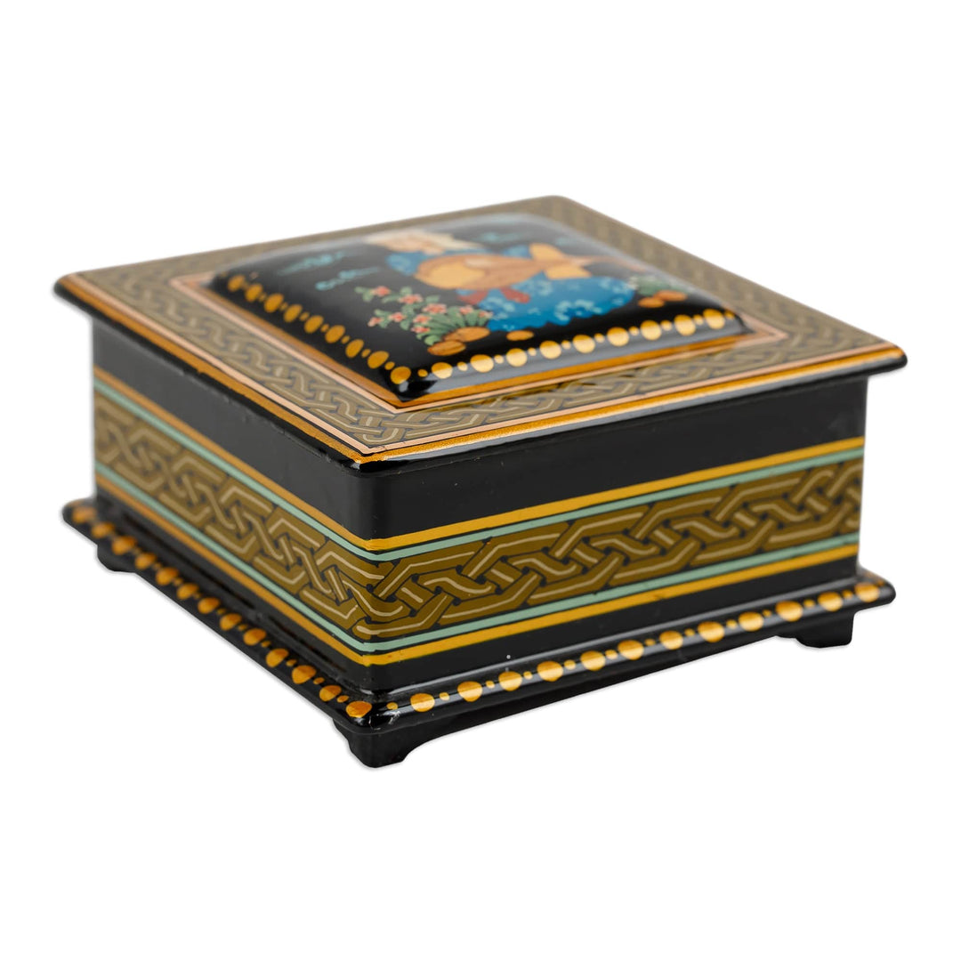 Classic Painted Yellow and Black Papier Mache Jewelry Box - Melody of the Noblewoman