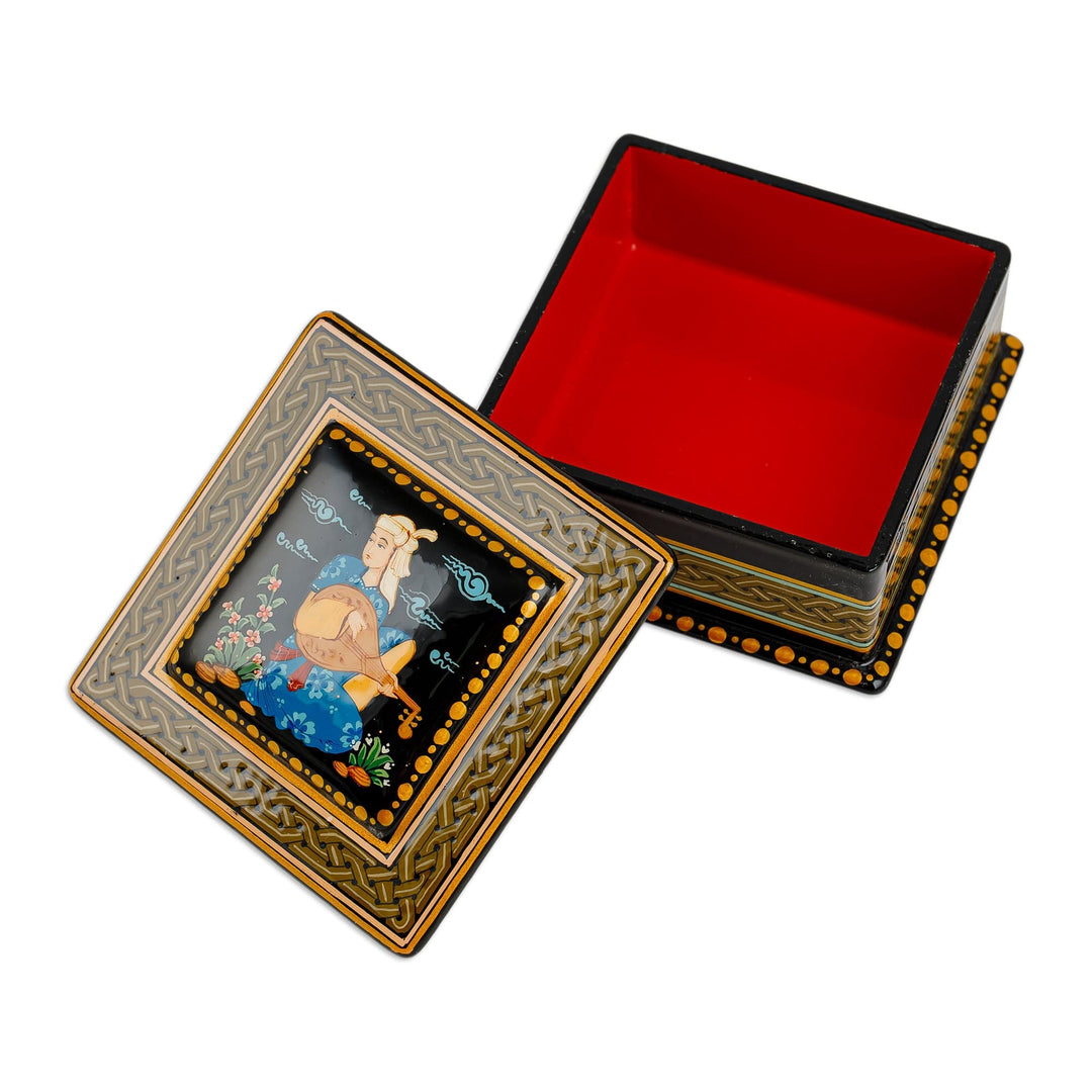 Classic Painted Yellow and Black Papier Mache Jewelry Box - Melody of the Noblewoman