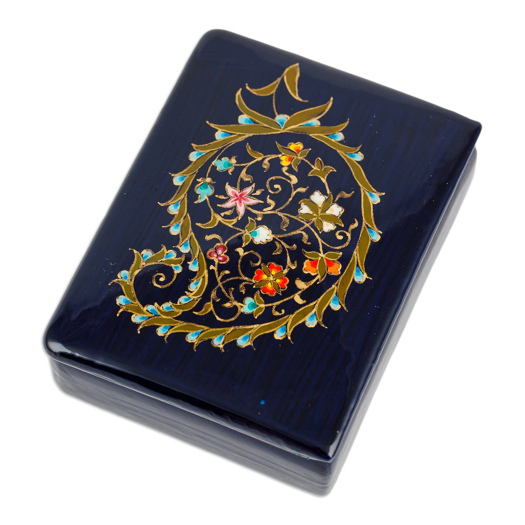 Paisley-Themed Painted Floral Papier Mache Jewelry Box - Paisley Eden