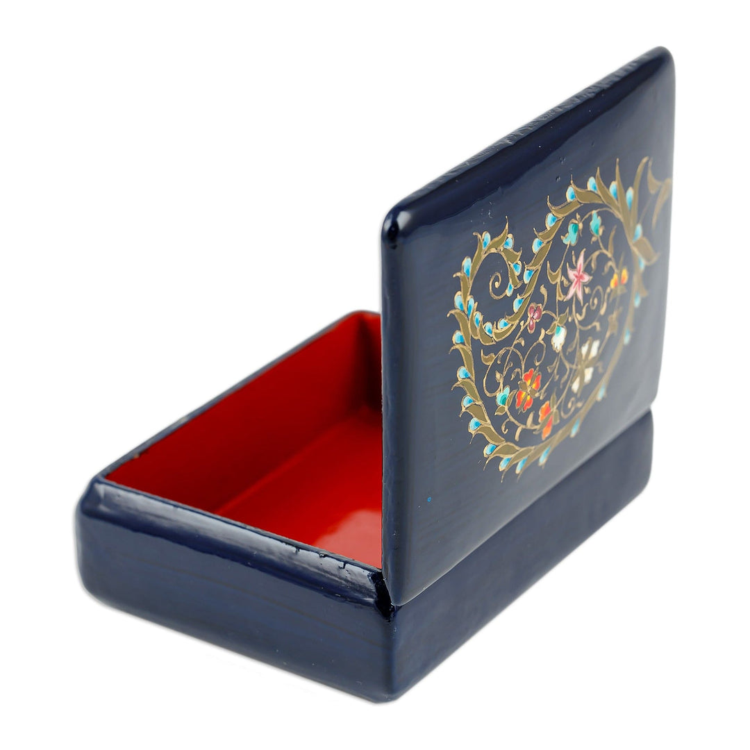 Paisley-Themed Painted Floral Papier Mache Jewelry Box - Paisley Eden