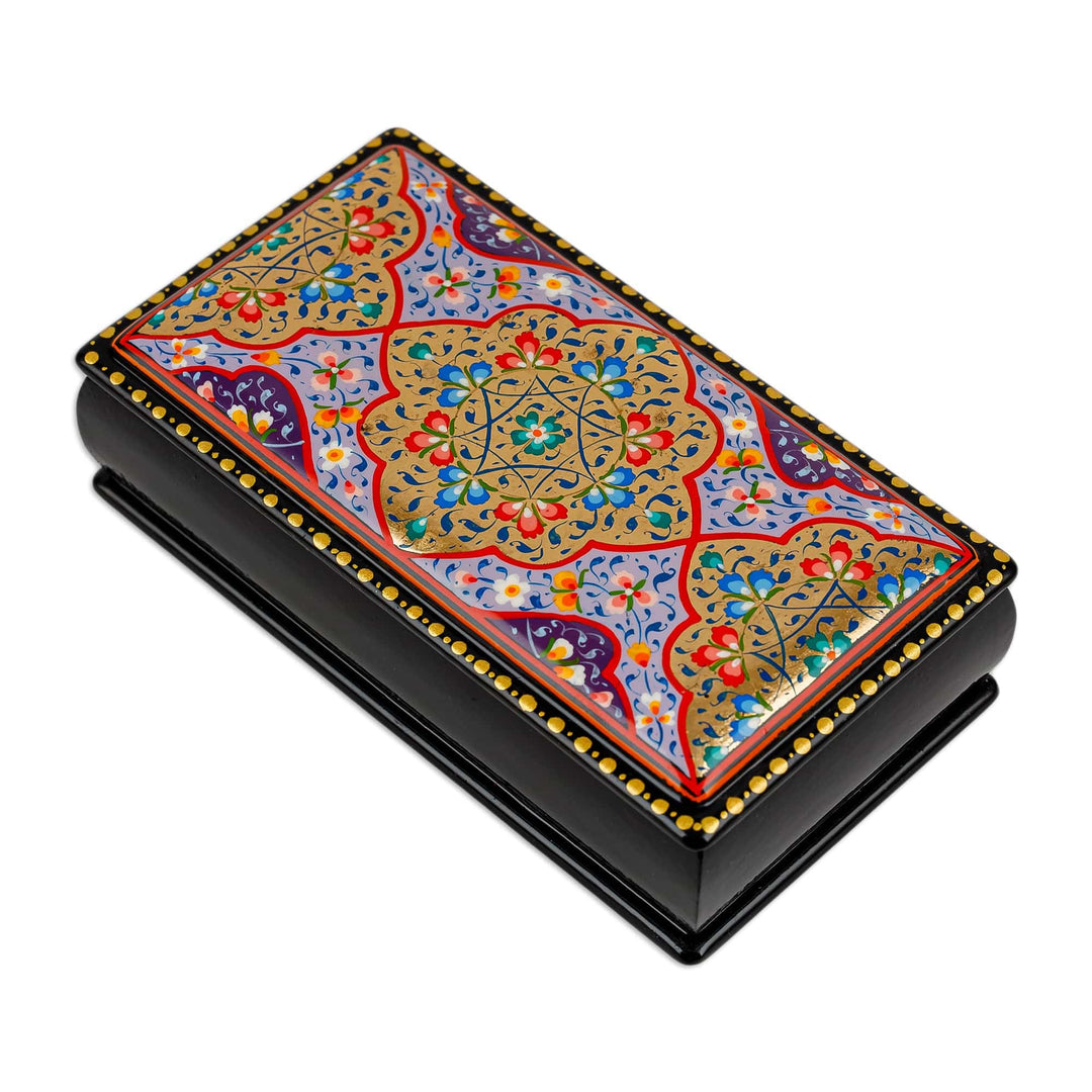 Hand-Painted Golden and Purple Papier Mache Jewelry Box - Vibrant Sublime