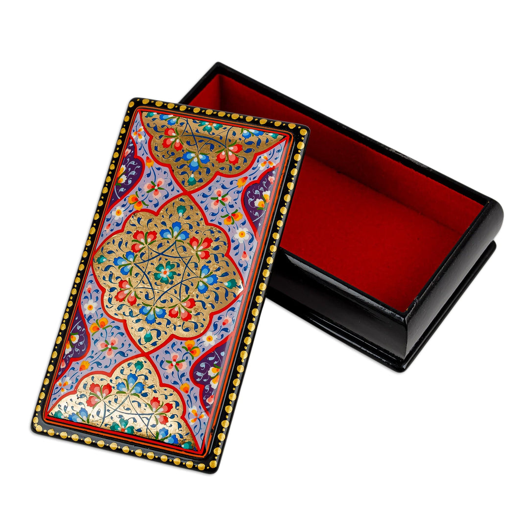 Hand-Painted Golden and Purple Papier Mache Jewelry Box - Vibrant Sublime