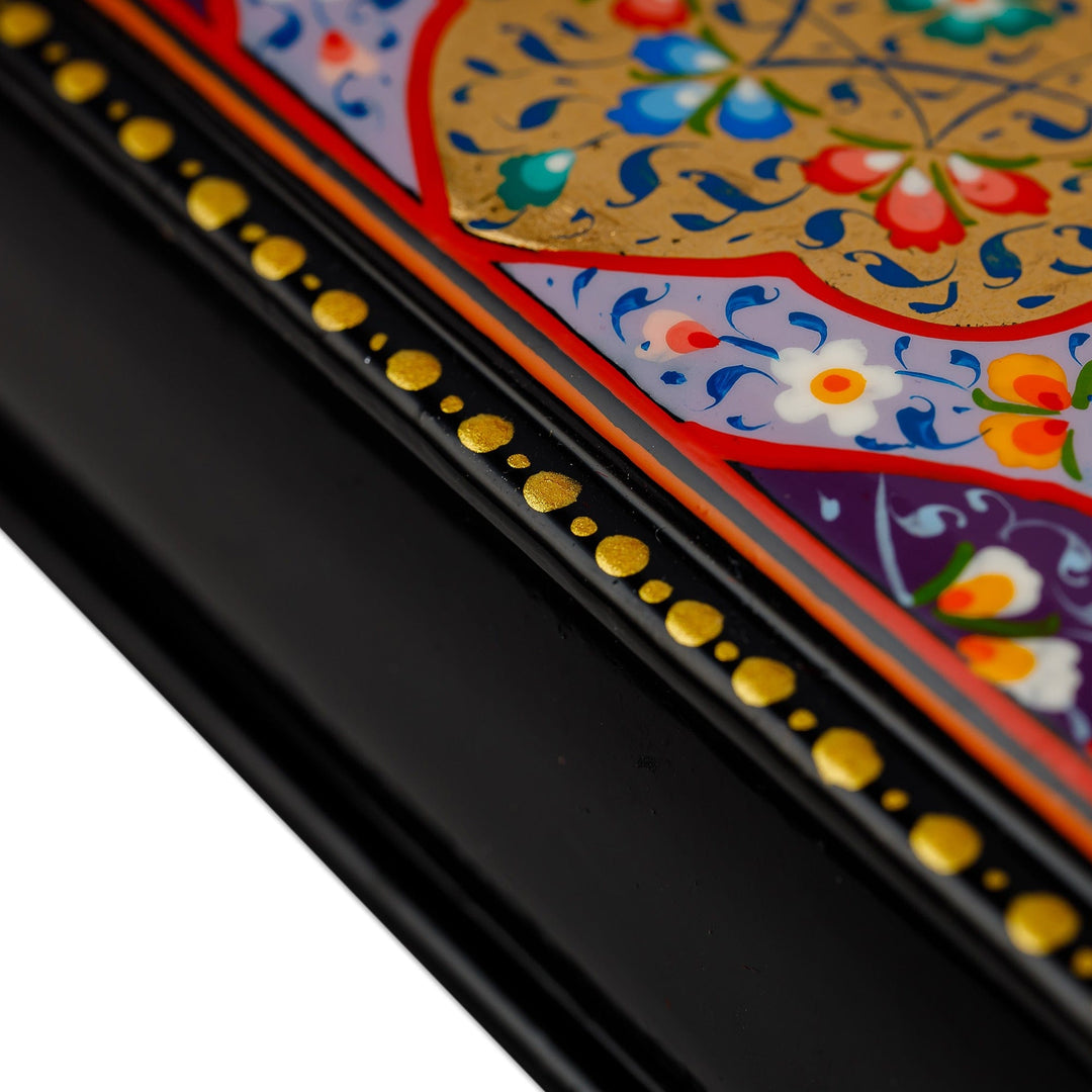 Hand-Painted Golden and Purple Papier Mache Jewelry Box - Vibrant Sublime