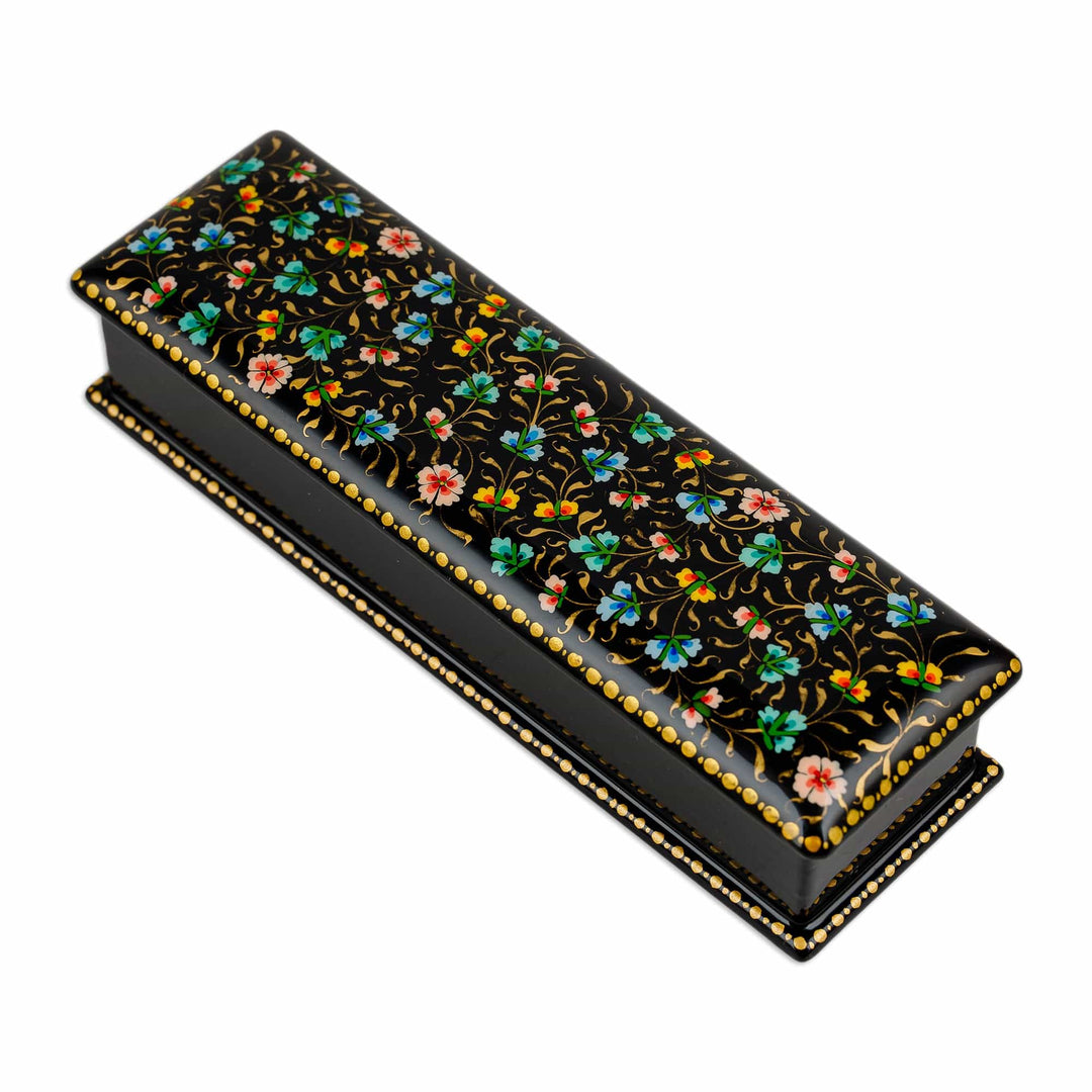 Hand-Painted Floral Papier Mache Jewelry Box from Uzbekistan - Floral Customs