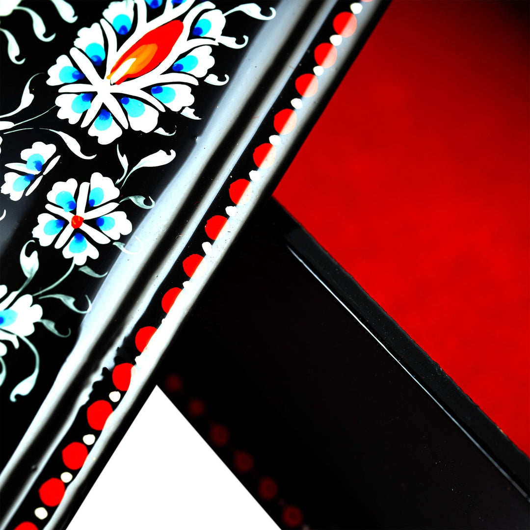Hand-Painted Floral Blue and Red Papier Mache Jewelry Box - Blue Bewitchment