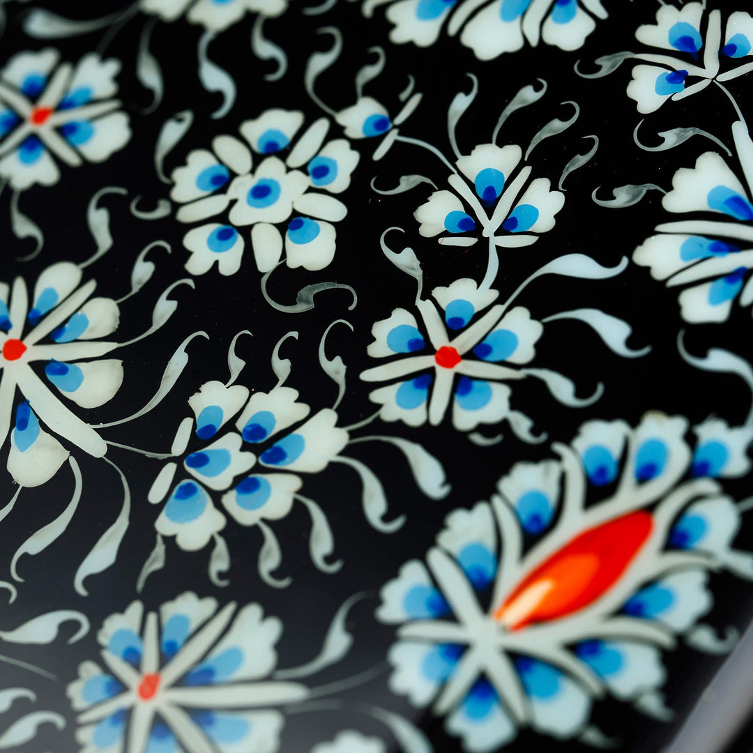 Hand-Painted Floral Blue and Red Papier Mache Jewelry Box - Blue Bewitchment