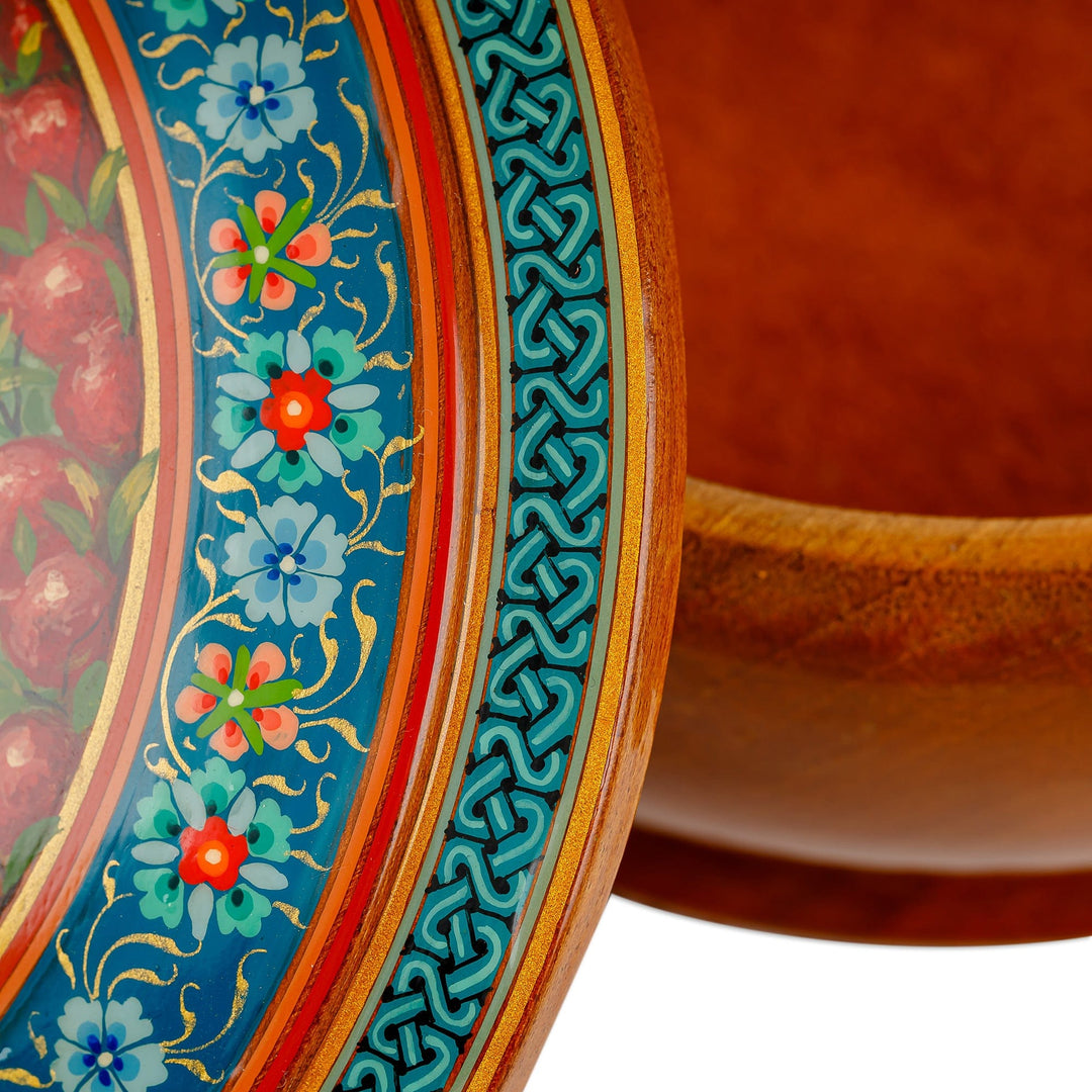 Pomegranate-Themed Painted Round Walnut Wood Jewelry Box - Sweet Prophecy
