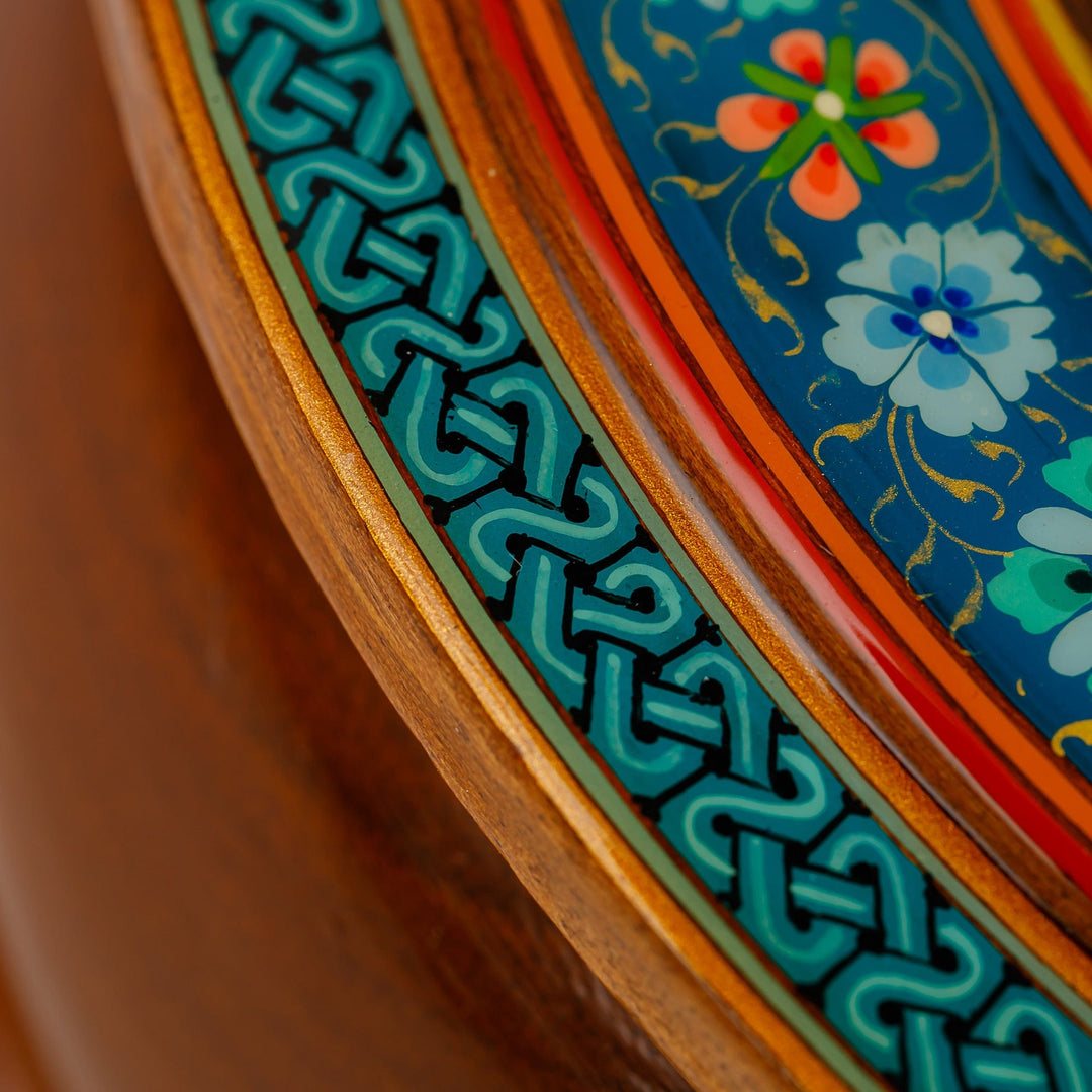 Pomegranate-Themed Painted Round Walnut Wood Jewelry Box - Sweet Prophecy