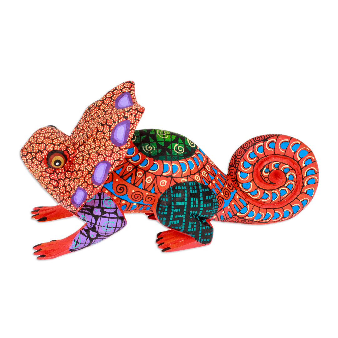 Painted Strawberry Copal Wood Chameleon Alebrije Figurine - Chameleonic Strawberry