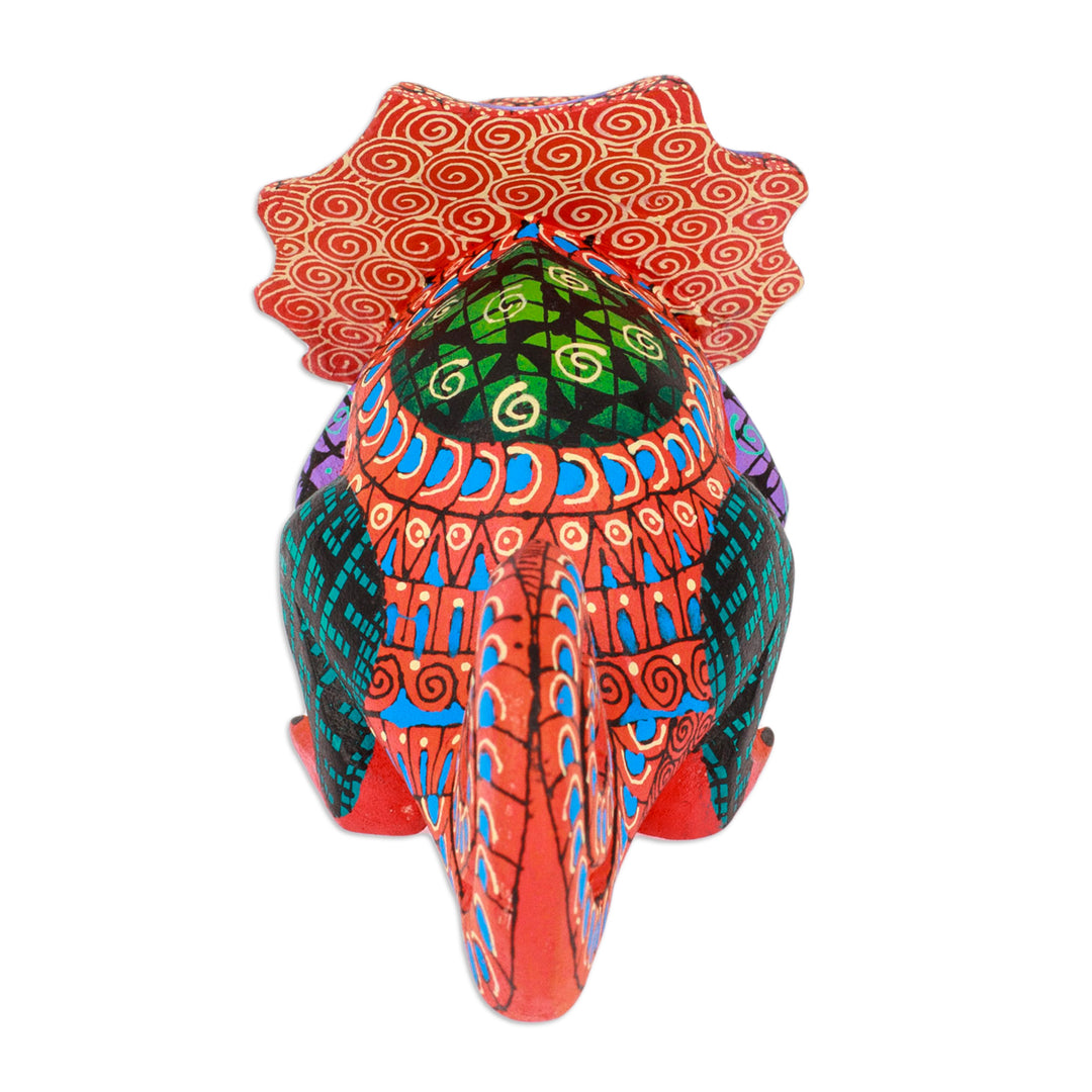 Painted Strawberry Copal Wood Chameleon Alebrije Figurine - Chameleonic Strawberry