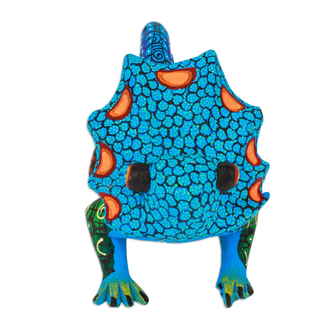 Hand-Painted Blue Copal Wood Chameleon Alebrije Figurine - Chameleonic Blue